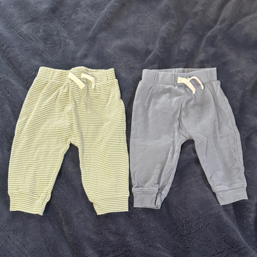 Carter's Kids 6-9m Striped Green and Solid Gray Joggers 2pc Bundle